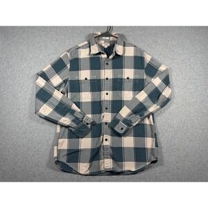 Wallace & Barnes Men L Slim Plaid Flannel Button Up Workwear Shirt J6090 Teal LS